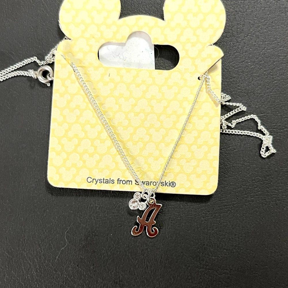 DISNEY Letter A initial silver necklace with real swarovski minnie mouse stone